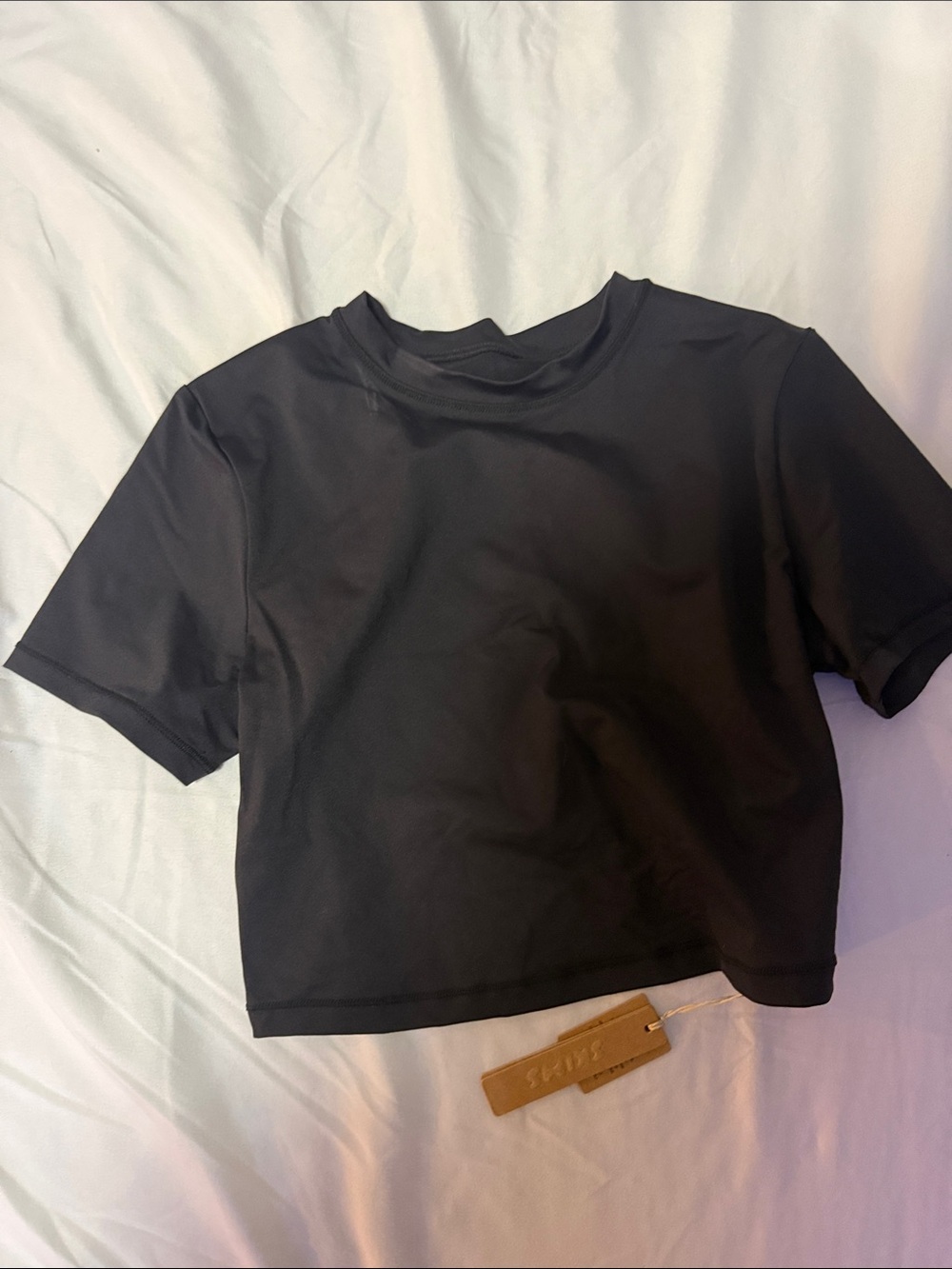 SKIMS Black Swim Crop Crew Top